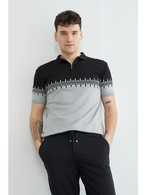 FullaModa Yarım Fermuarlı Polo Yaka Triko Tişört