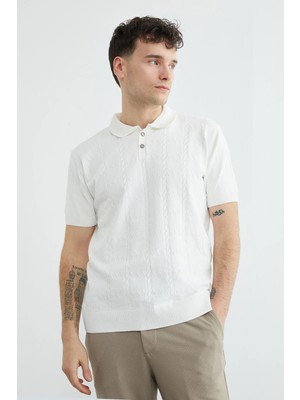 FullaModa Örgü Desenli Polo Yaka Triko Tişört