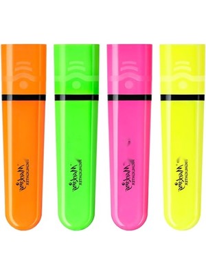 MarkEntegra Fosforlu Kalem Seti 4'lü Blister, Su Bazlı Hızlı Kuruyan Mürekkep