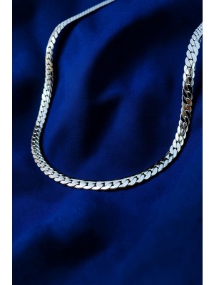 Ak Store Silver Gümüş Kaplama, Paslanmaz Çelik, Ezme Balıksırtı Gurmet, Sık Örme Italyan Tarzı Model Zincir Kolye 6 mm Yüzey