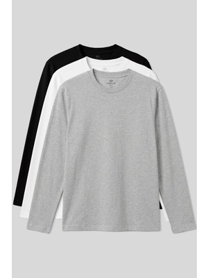 Tommy Life Standart Fit Basic O Yaka  3lü Paket Siyah-Beyaz-Gri Melanj Erkek T-Shirt -  87997
