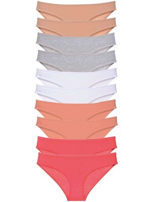Toyigoo 10 Adet Süper Eko Set Likralı Kadın Slip Külot Ten Gri Beyaz Pudra Fuşya TYG-84037RS