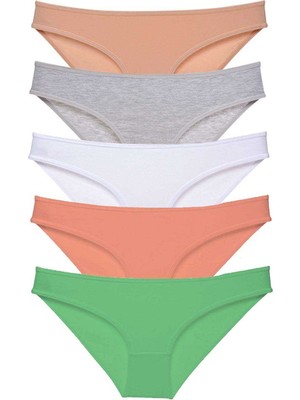 Toyigoo 5 Adet Süper Eko Set Likralı Kadın Slip Külot Ten Gri Beyaz Pudra Yeşil TYG-84037RS