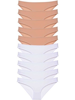 Toyigoo 10 Adet Süper Eko Set Likralı Kadın Slip Külot Ten Beyaz TYG-84037RS
