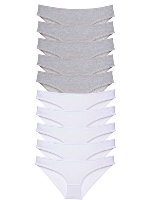 Toyigoo 10 Adet Süper Eko Set Likralı Kadın Slip Külot Gri Beyaz TYG-84037RS