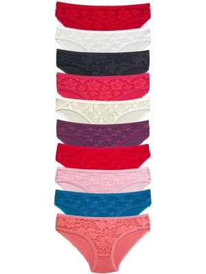 Toyigoo 10 Adet Önü Dantelli Transparan Kadın Slip Külot S231 TYG-84037RS