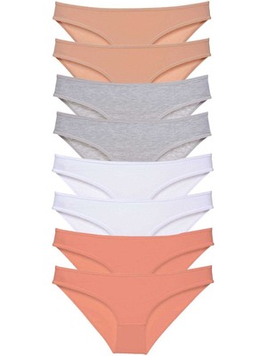 Toyigoo 8 Adet Süper Eko Set Likralı Kadın Slip Külot Ten Gri Beyaz Pudra TYG-84037RS