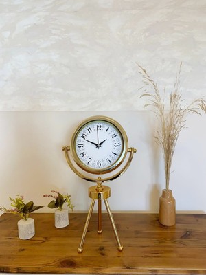 Toyigoo Gold Metal Mini Tripod Desenli Masa Saati 45×26 cm TYGRSYT9573