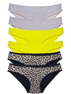 Toyigoo 6 Adet Likralı Kadın Slip Külot Leopar Gri Sarı TYG-84037RS