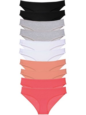 Toyigoo 10 Adet Süper Eko Set Likralı Kadın Slip Külot Siyah Gri Beyaz Pudra Fuşya TYG-84037RS