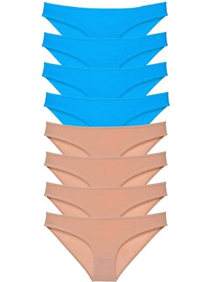 Toyigoo 8 Adet Eko Set Likralı Kadın Slip Külot Ten ve Mavi TYG-84037RS