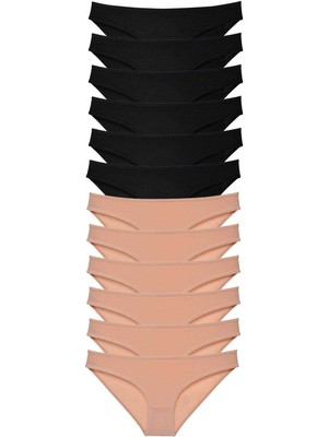 Toyigoo 12 Adet Süper Eko Set Likralı Kadın Slip Külot Siyah Ten TYG-84037RS