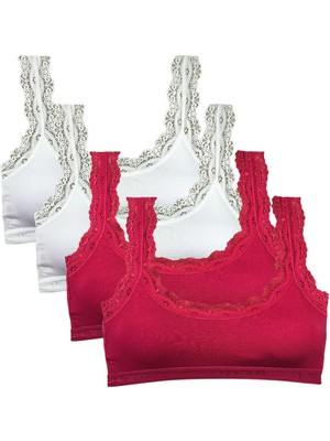 Toyigoo 4 Adet Dantel Nakış Işlemeli Pedli Bambu Kadın Büstiyer Beyaz Bordo TYG-84037RS