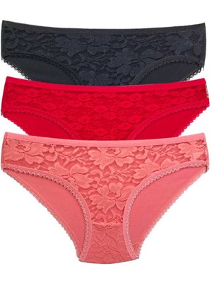 Toyigoo 3 Adet Önü Dantelli Transparan Kadın Slip Külot S81 TYG-84037RS