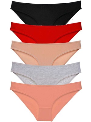 Toyigoo 5 Adet Süper Eko Set Likralı Kadın Slip Külot Siyah Kırmızı Ten Gri Pudra TYG-84037RS