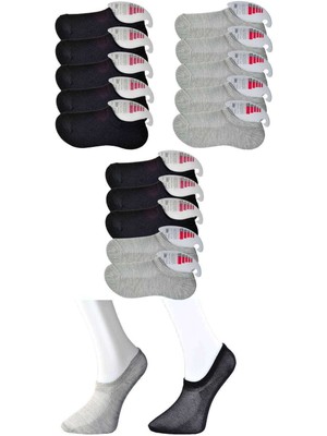 Toyigoo Siyah ve Gri Kadın Görünmez Çorap 15 Çift TYG-84037RS