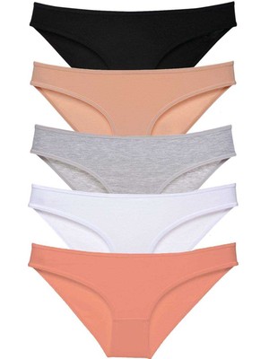 Toyigoo 5 Adet Süper Eko Set Likralı Kadın Slip Külot Siyah Ten Gri Beyaz Pudra TYG-84037RS