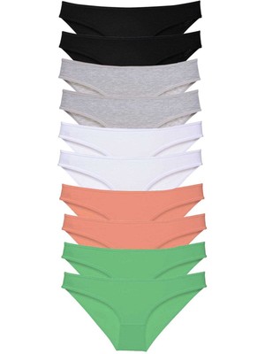 Toyigoo 10 Adet Süper Eko Set Likralı Kadın Slip Külot Siyah Gri Beyaz Pudra Yeşil TYG-84037RS