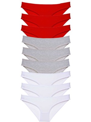 Toyigoo 9 Adet Süper Eko Set Likralı Kadın Slip Külot Kırmızı Gri Beyaz TYG-84037RS