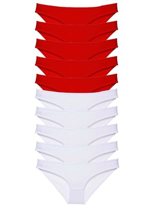Toyigoo 10 Adet Süper Eko Set Likralı Kadın Slip Külot Kırmızı Beyaz TYG-84037RS