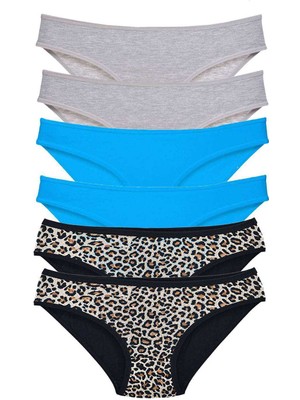 Toyigoo 6 Adet Likralı Kadın Slip Külot Leopar Gri Mavi TYG-84037RS