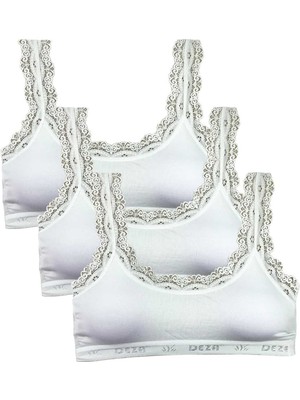 Toyigoo 3 Adet Dantel Nakış Işlemeli Pedli Bambu Kadın Büstiyer Beyaz TYG-84037RS