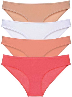 Toyigoo 4 Adet Süper Eko Set Likralı Kadın Slip Külot Ten Beyaz Pudra Fuşya TYG-84037RS