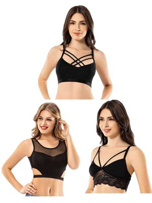 Toyigoo Kota 3 Adet Dantelli Çapraz Ipli Tül Model Büstiyer TYG-84037RS
