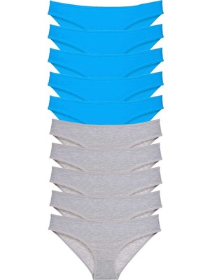Toyigoo 10 Adet Süper Eko Set Likralı Kadın Slip Gri Mavi TYG-84037RS