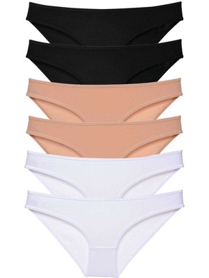 Toyigoo 6 Adet Süper Eko Set Likralı Kadın Slip Külot Siyah Ten Beyaz TYG-84037RS