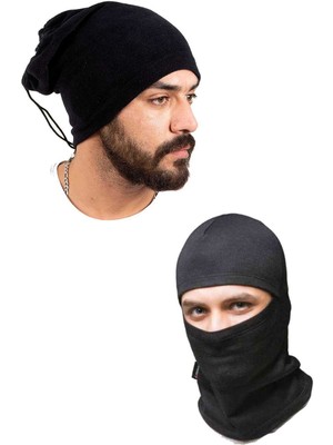 Toyigoo Polar Termal Kar Maskesi ve Ipli Boyunluk Bere Siyah Set TYG-84037RS