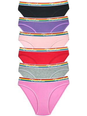 Toyigoo 6 Adet Beli Renkli Lastik Pamuklu Kadın Slip Tutku Külot TYG-84037RS