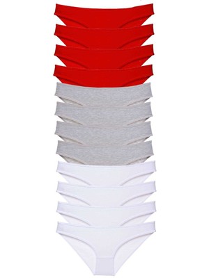 Toyigoo 12 Adet Süper Eko Set Likralı Kadın Slip Külot Kırmızı Gri Beyaz TYG-84037RS
