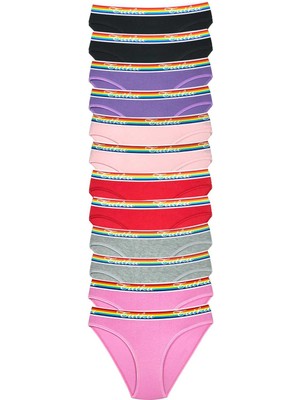 Toyigoo 12 Adet Beli Renkli Lastik Pamuklu Kadın Slip Tutku Külot TYG-84037RS
