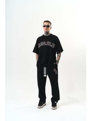 Respire Erkek Res Clb Yazılı Oversize Eşofman Takım Siyah