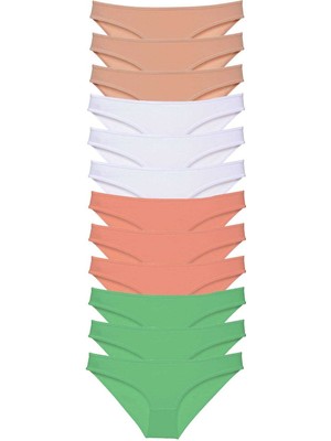 Toyigoo 12 Adet Süper Eko Set Likralı Kadın Slip Külot Gri Beyaz Pudra Yeşil TYG-84037RS