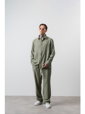 Respire Erkek R Nakışlı Oversize Gömlek Pantolon Takım Çağla