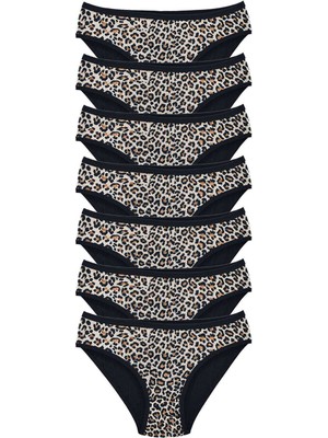 Toyigoo 7 Adet Leopar Desenli Likralı Yumuşak Dokulu Kadın Slip Külot TYG-84037RS