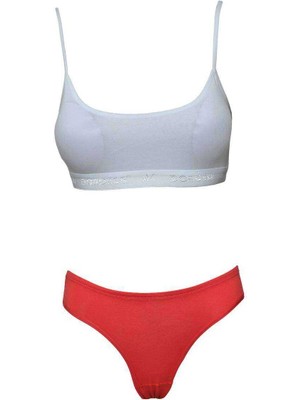 Toyigoo Pedli Ip Askılı Yarım Atlet Büstiyer Külot Takım Beyaz Kırmızı TYG-84037RS