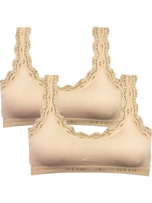 Toyigoo 2 Adet Dantel Nakış Işlemeli Pedli Bambu Kadın Büstiyer Ten TYG-84037RS