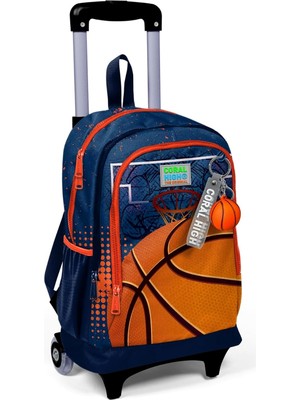 High Işıklı Tekerlekli Turuncu Lacivert Basketbol Çekçek Okul Çantası - Erkek Çocuk