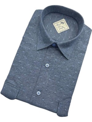 Gömlek Galerisi Klasik Geniş Kesim Nokta Desen Flanel Dokuma Çift Cepli Uzun Kollu Erkek Gömlek