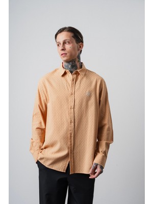 Respire Erkek Star Nakışlı Uzun Kollu Oversize Gömlek Camel