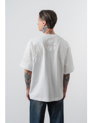 Respire Erkek Rosette Nakış Detaylı Oversize T-Shirt Ekru