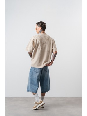 Respire Erkek Minimalism Series Nakışlı Oversized T-Shirt Bej
