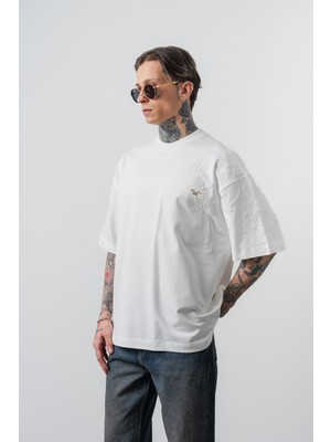 Respire Erkek Minimalism Series Nakışlı Oversized T-Shirt Beyaz