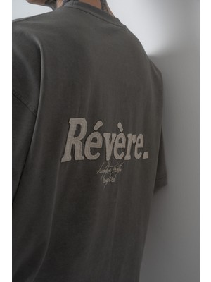Respire Erkek Revere Nakışlı Oversize T-Shirt Haki