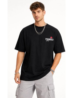 Alfanora Erkek Bisiklet Yaka Baskılı  Kısa Kollu Tişört Streetwear Günlük Basic Pamuklu T-Shirt - Siyah