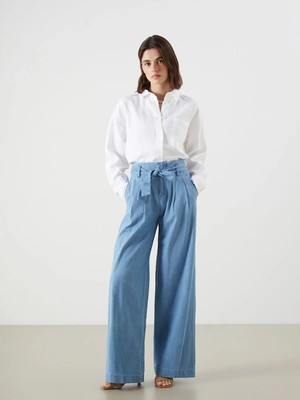 Lc Waikiki Yeni Sezon Beli Kuşaklı Wideleg Kadın Jean Pantolon