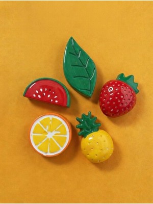 Tilekey Seramik Meyve Konseptli Dekoratif Buzdolabı Magnet Seti – 5’li Renkli Mutfak Magneti